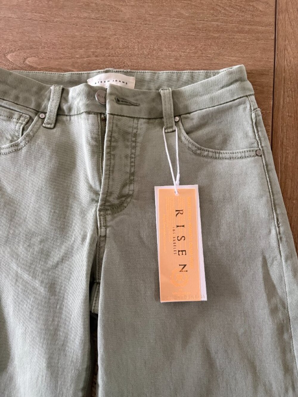 Risen Olive Green denim, High-rise waist, wide leg jeans - Picture 6 of 6